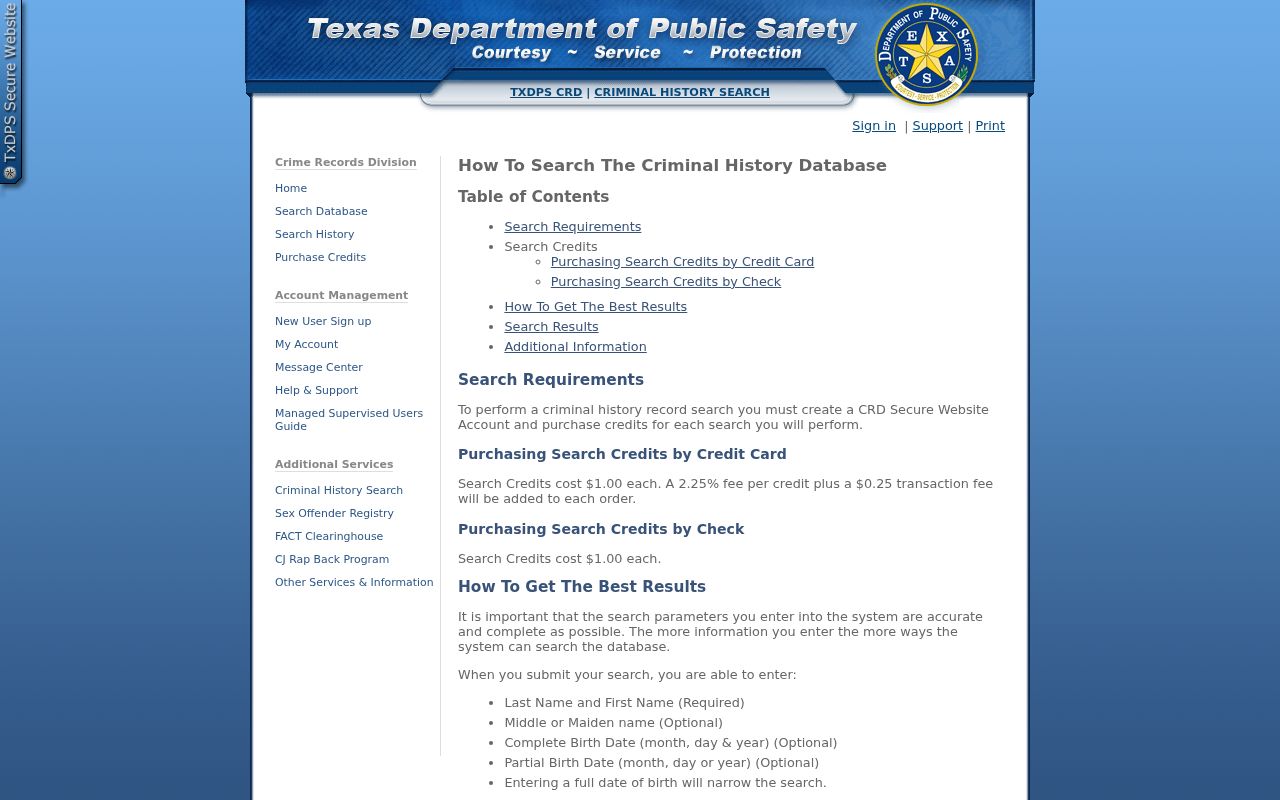 Texas DPS criminal history search pricing and instructions