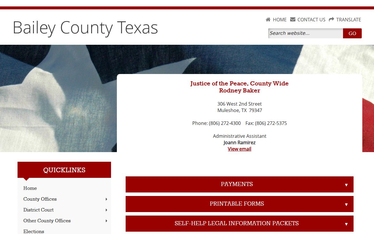Bailey County Justice Court contact and form page