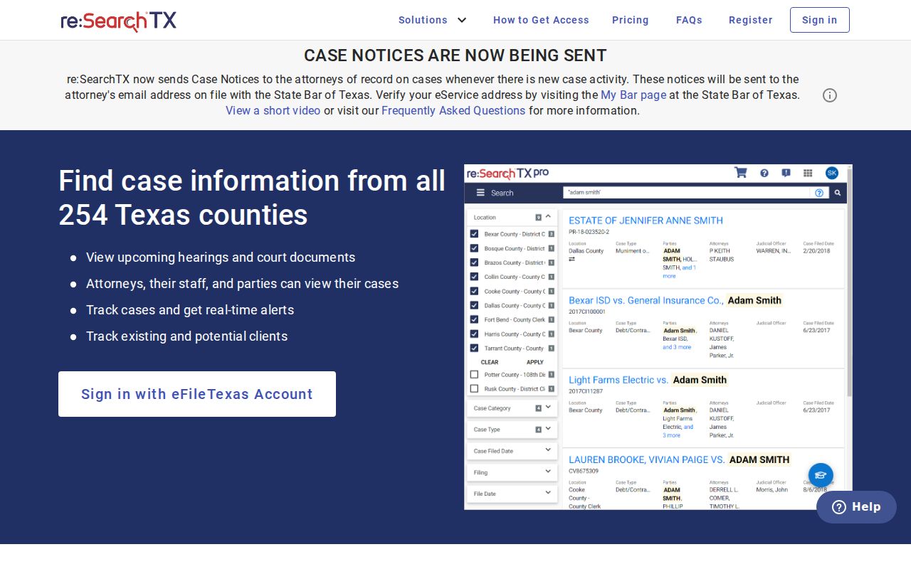 re:SearchTX statewide court record portal