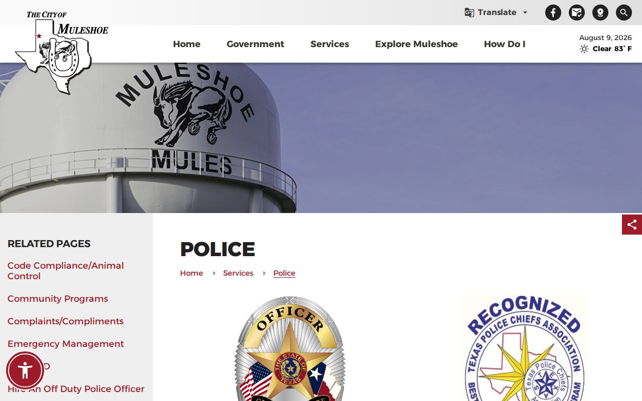 Muleshoe Police Department contact and service information